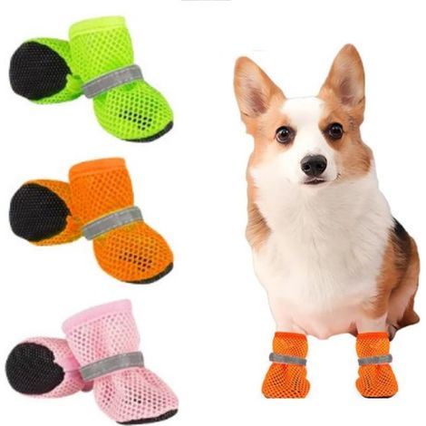 Scarpe estive per cani, stivali traspiranti per cani di piccola taglia, stivali per cani in rete traspirante, resistenti, regolabili, antiscivolo (1/5)