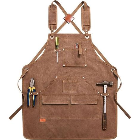 Ortviai Arbeitsschürze aus robustem, kamelfarbenem Canvas, verstellbar mit großen Taschen, für robuste professionelle Holz- und Gartenarbeiten (1/5)