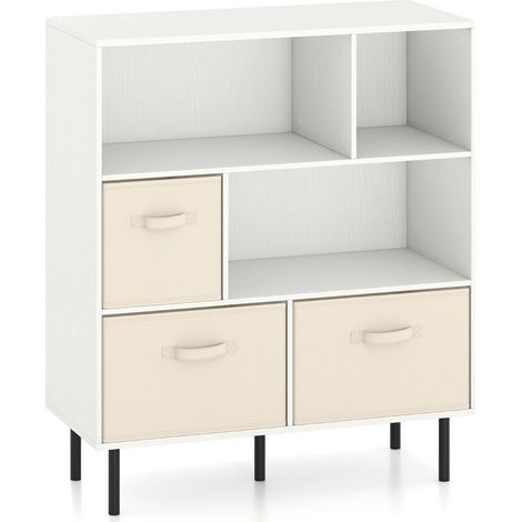 Libreria a 6 cubi ripiano 90 x 40 x 105 cm con cassetti estraibili design moderno metallo bianco 200017013