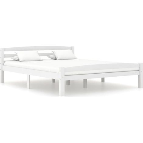 Lit double-160 x 200 cm, Cadre de lit, Lit adulte, Structure de lit Blanc Bois de pin massif PDKEI91888 (1/5)