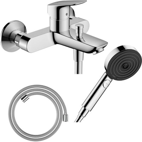 Pack mitigeur bain douche mécanique HANSGROHE Logis + Flexible Designflex+Pommeau Pulsify Select EcoSmart 105 3jets chromé (1/3)