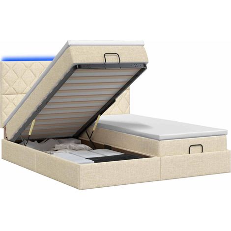 Letto Ottomano con Materasso e LED Crema 160 x 200 cm Tessuto (1/5)
