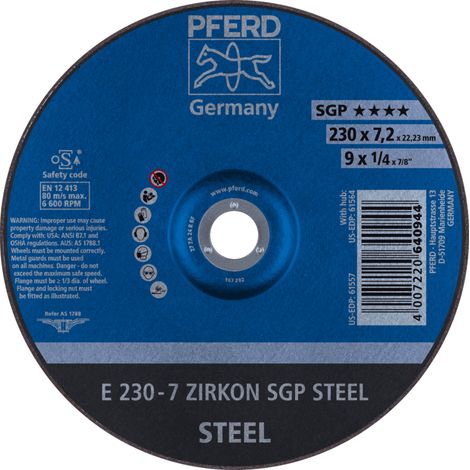 PFERD TOOLS Schruppscheibe E 230x7,2x22,23 mm ZIRKON Speziallinie SGP STEEL für Stahl 10 Stk