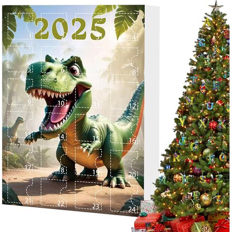 Calendrier de l'Avent de Noël Coffret de 24 décorations de Noël en 2D sur le thème des dinosaures et de l'alphabet Idéal pour remplir les chaussettes de Noël (hommes, femmes, filles) (1/5)