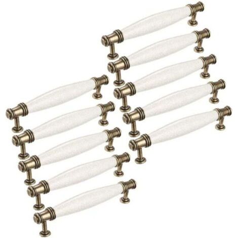10x Cuisine Armoire Porte Poignées, Boutons de portes céramique poignées de meubles, Poignée Bâton De Porte Meuble, Cusine Poignée barre de porte d'Armoire Distance de trous 96mm