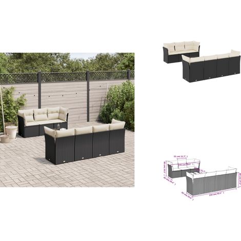 8-tlg. Garten-Sofagarnitur mit Kissen Schwarz Poly Rattan - Gartenmöbel Set - Outdoor Möbel - Rattan Sofa - Esstisch - Lounge Set (1/3)