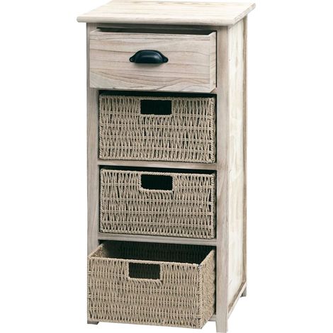 Commode avec tiroir et 3 paniers 83x40x29 cm paniers naturels marron clair 040006507