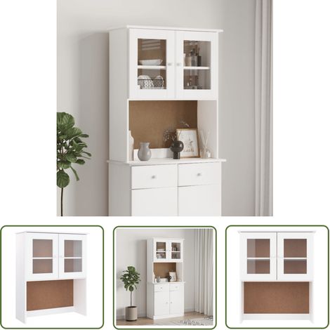 The Living Store Dessus de commode ALTA blanc 77x30x92 cm bois massif de pin - Meuble De Rangement - Buffet - Meuble TV - Commode - Bibliothèque (1/5)
