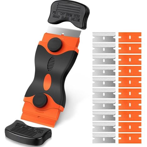 Raspador para vitrocerámica, incluye 20 cuchillas de repuesto, raspador de limpieza multiusos para quitar etiquetas, calcomanías, pegatinas y sellador. (1/5)