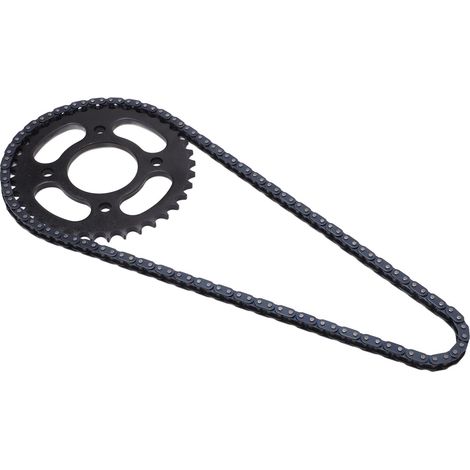 Chaîne de transmission moto 136 maillons, pignon 428 37 dents, pour minimoto 43cc 49cc, cyclomoteur 2 temps, pocket bike, quad mini et scooter. (1/5)