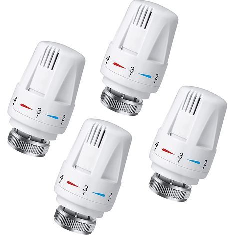 Lot de 4 Tête Thermostatique Connectée Vanne Thermostatique Accessoire, Tete Thermostatique Radiateur, Tête de Remplacement de Vanne de Radiateur pour le Thermostat M30 x 1.5 White