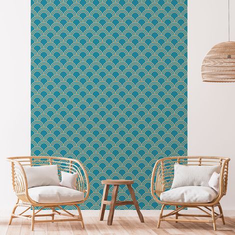 Papier peint intissé pré-encollé - SCANDINAVE ART DÉCO BLEU CANARD ARCHES - 1 rouleau de 300x60cm (1/5)