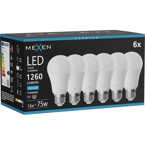 Mexen Nova 6x Ampoule LED E27, A60, 12W, Froid - 6500K, 1260 lm - L100-E27-1265-01x06 (1/3)