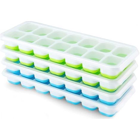 Lot de 2 bacs à glaçons en silicone avec couvercles anti-déversement, faciles à enlever, certifiés LFGB sans BPA, moules à glaçons en silicone souple, fêtes, boissons, cocktails et liquides (1/5)