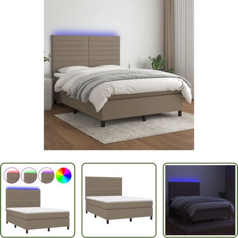 vidaXL LED-Streifen - Boxspringbett mit Matratze & LED Taupe 140x200 cm Stoff (1/5)