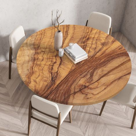 XEPHO Nappe Ronde 130 cm avec Bord Élastique, 3D Impermeable Nappe Anti Tache Exterieur Lavable Nappe de Table pour Cuisine Jardin (pour Le Tableau 120-125 cm)