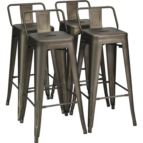 Gain de place et assise stable : tabourets de bar en métal empilables avec dossier bas et patins antidérapants (1/5)