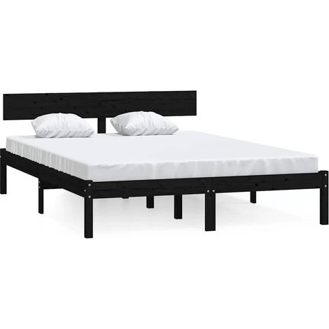 Maison Exclusive - Cadre de lit sans matelas noir bois massif 140x200 cm (1/5)