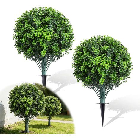 Pack de 2 Boules de buis artificielles de 40 cm, Plantes artificielles pour extérieur avec piquets de sol, Grande plante artificielle, Résistante aux UV et à la lumière, Buxus artificiel pour la (1/5)
