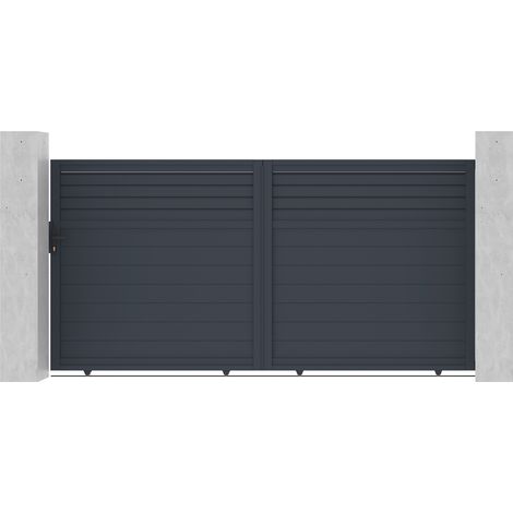 Casanoov – Portail aluminium coulissant 348x178cm – Semi-ajouré gris anthracite – Large zone d'occultation – Kit de montage inclus (1/4)