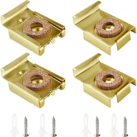 1 Sets (4 Pcs) Glass Wall Mount Kit, Mirror Hanging Clips, Mirror Mounting Clips, Wall Mirror Mount, with Wall Plugs and Screws, for Mirror, Gold (1/5)