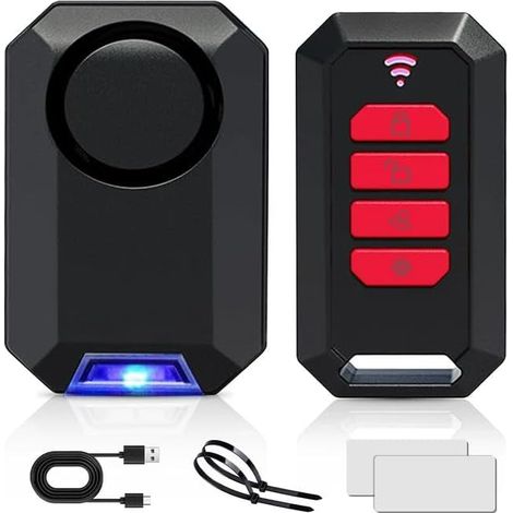 Alarme pour vélo — Dispositif antivol sans fil pour vélos et motos  Alarme de sécurité étanche 113 dB (télécommande incluse)  Équipement antivol pour motos et véhicules (1/5)