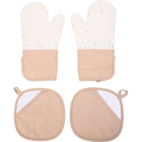Lot de 4 gants de four de 13,19 pouces (33,5 cm), résistants à 260 °C, antidérapants, beige (1/5)
