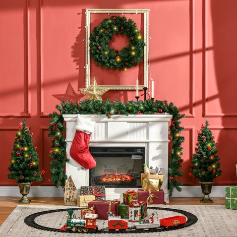 Décorations de Noël, Set de 4 pièces avec 2 petits sapins de Noël Φ40x90 cm, Guirlande de Noël et Couronne de Noël (1/5)