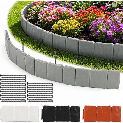 Bordure de pelouse en plastique aspect pierre, 5 m, bordure de parterre, bordure de tonte, clôture de jardin, bordure de pelouse flexible, résistante aux (1/5)
