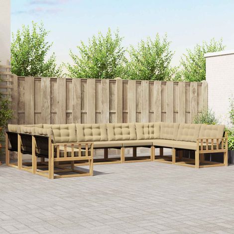 vidaXL Outdoor-Sofagarnitur mit Kissen 9 pcs Weiß und Beige (1/5)