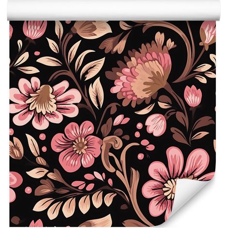 Papier peint à motifs floraux bordeaux, rouges, noirs et orange 50x1000 cm (1/5)