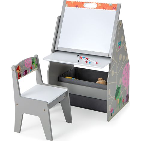 Chevalet et station de jeu 3 en 1 pour enfants convertible avec chaise et bacs de rangement - gris (1/5)