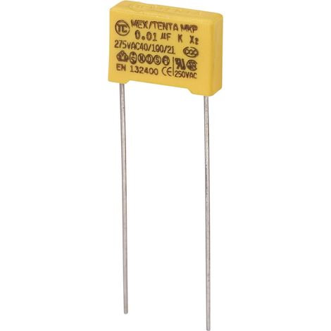 Tru Components – Condensateur anti-parasite MKP-X2 sortie radiale 0.01 µF 275 V/AC – Tolérance 10 % – Dimensions 13 x 4 x 9 mm - S882501 (1/3)