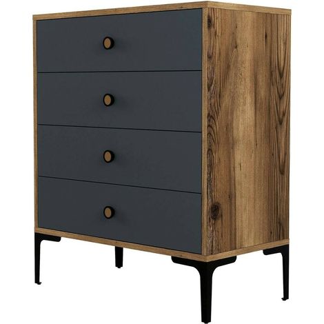 Dmora - Cassettiera Aether, Settimino multiuso, Comò camera da letto, Mobile con cassetti, 76x40h91 cm, Noce e Antracite, con imballo rinforzato, con imballo rinforzato