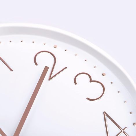 Moderne, geräuschlose weiße Wanduhr (30 cm), gut lesbare roségoldene 3D-Ziffern, kein Ticken, dekorativ für Küche, Wohnzimmer, Schlafzimmer, Büro (1/5)