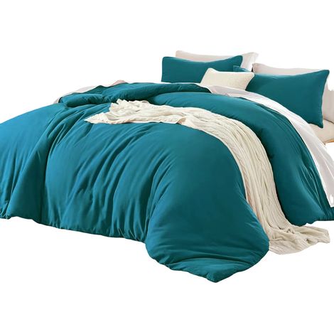 Juego de ropa de cama de algodón suave, estilo moderno, azul, 135 x 200 cm, funda nórdica. (1/5)