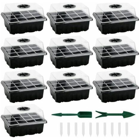 Mini serres pour semis, lot de 10 mini serres pour plantes avec 120 alvéoles, plateau et couvercle inclus, plateaux de semis d'intérieur durables pour la culture de graines et le démarrage des plantes