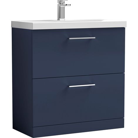 Nuie Arno Satin Midnight Blue 800mm 2 Drawer Vanity Unit and Mid Edge Ceramic Basin - ARN2935A (1/5)