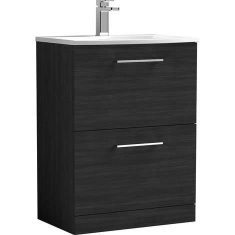 Balterley  Modern Bathroom 2 Soft Close Drawer Floor Standing Vanity & Curved Basin, Charcoal Black, 600mm