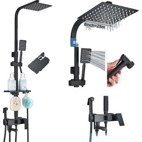 Ensemble de douche, fonction pluie, contrôle thermostatique, noir mat 4-8 (1/2)