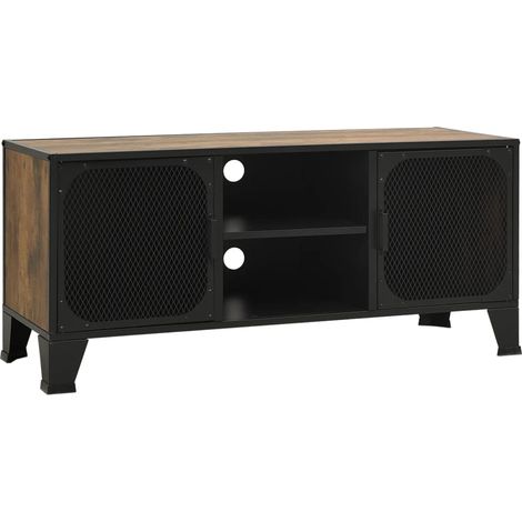 Mueble TV multimedia estantería para televisión buffet para televisión comedor salón dormitorio rústico 105 x 36 x 47 cm metal y MDF marrón 020028307