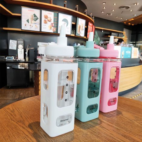 700-ml-Doppelwand-Isolierflasche, ideal für Outdoor-Sportarten, modernes Design, mit Griff, quadratisch, aus Kunststoff, große Größe, pinkfarbenes Geschenk (1/5)
