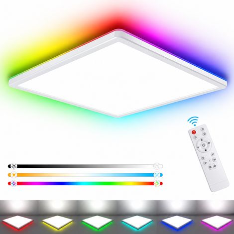 Plafonnier LED carré 30 cm cadre blanc dimmable avec rétroéclairage RGB et télécommande rgb 30cm réf 7139 800 g – Livraison gratuite