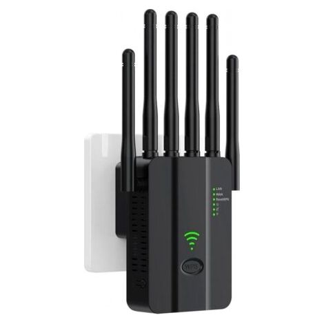Pair Répéteur WiFi 2.4GHz - Amplificateur 300Mbps avec 6 Antennes, 2 Ports LAN, WPS One-Touch, Intérieur/Extérieur