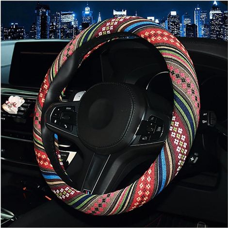 Lenkradhülle Ethno-Stil Leinen für 37-38cm Lenkräder, rutschfest, atmungsaktiv (1/5)