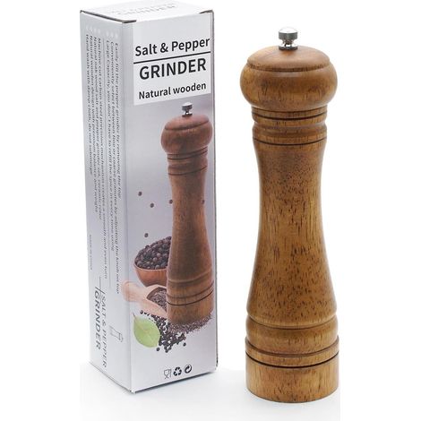 Moulin à poivre manuel en bois de chêne, rotatif, boîte de couleur 8 pouces (1/5)