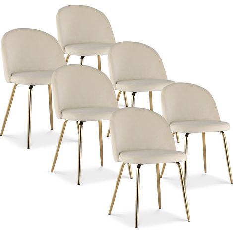Lot de 6 chaises Cecilia velours Beige pieds dorés (1/3)