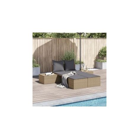Chaise longue double avec coussins beige résine tressée (1/5)