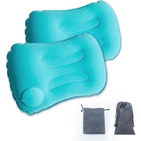 2PCS Oreiller Gonflable de Camping Ultralight avec Sac de Rangement - Conception de Courbe du Corps pour la Plage, la Randonnée, le Trekking
