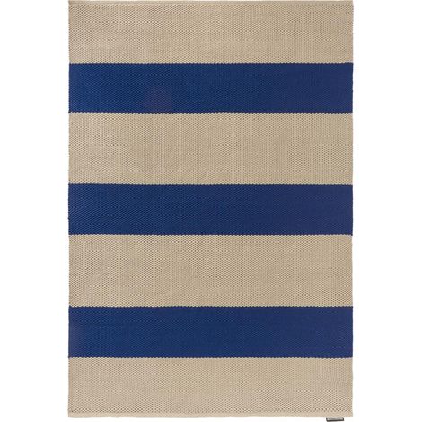 Tapis extérieur kilim fait main 160x230 bleu et beige rectangle en PET (1/5)